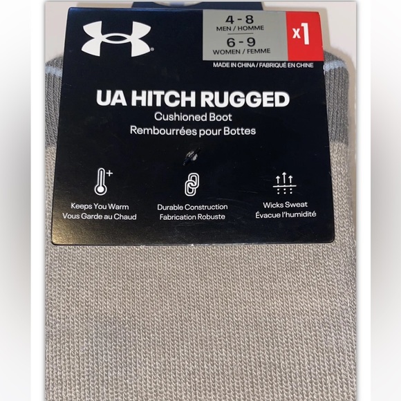 UA Under Armour Hitch Rugged Boot Crew Socks 1 Pair Men 4-8 Wmn 6-9 Brown w Logo - Picture 4 of 12